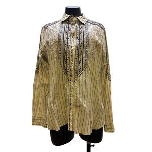 Johnny Was 3J Workshop Embroidered Button-Down Blouse Tan L